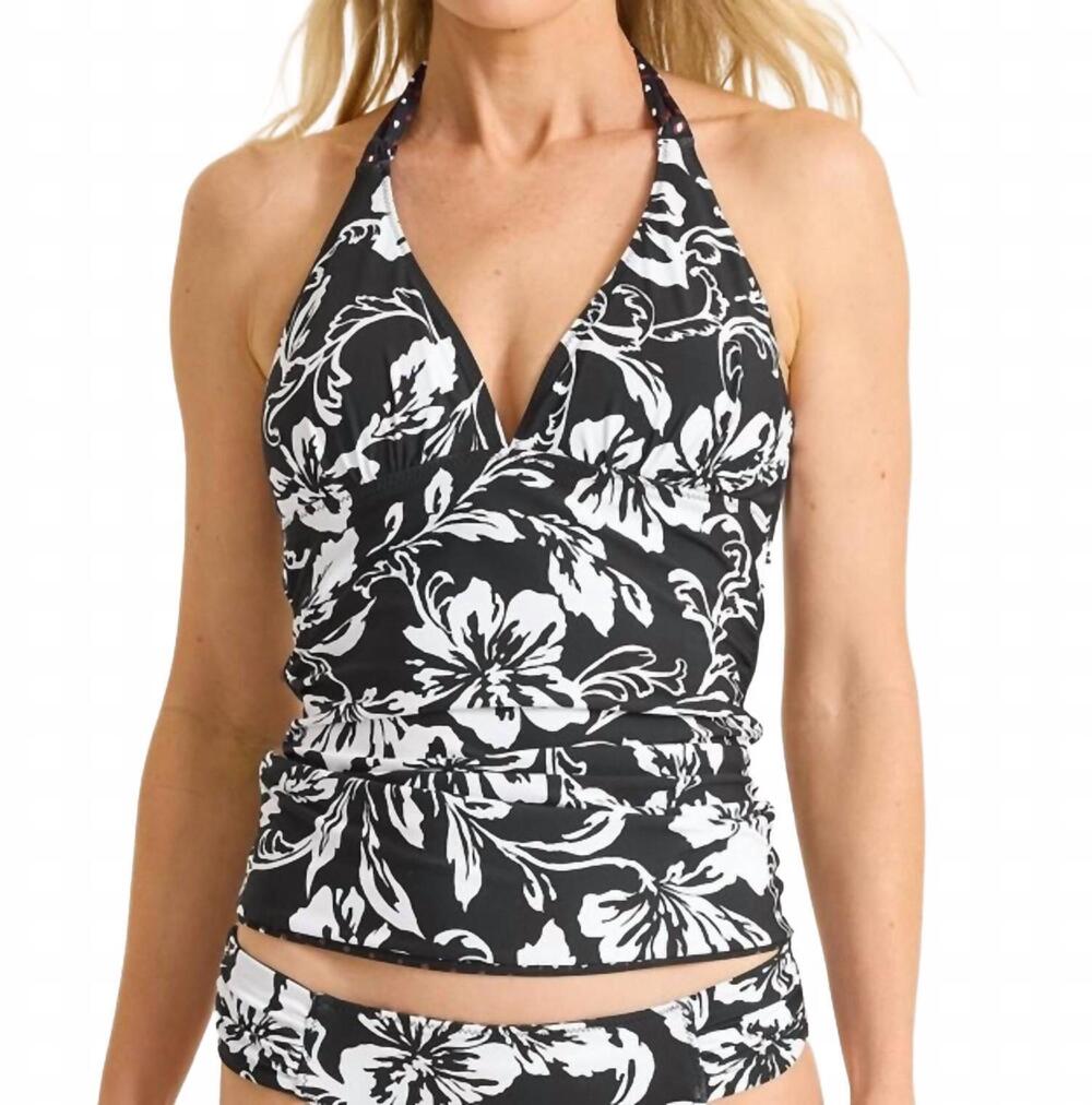 NEW TOMMY BAHAMA sunset blooms reversible halter tankini top in black